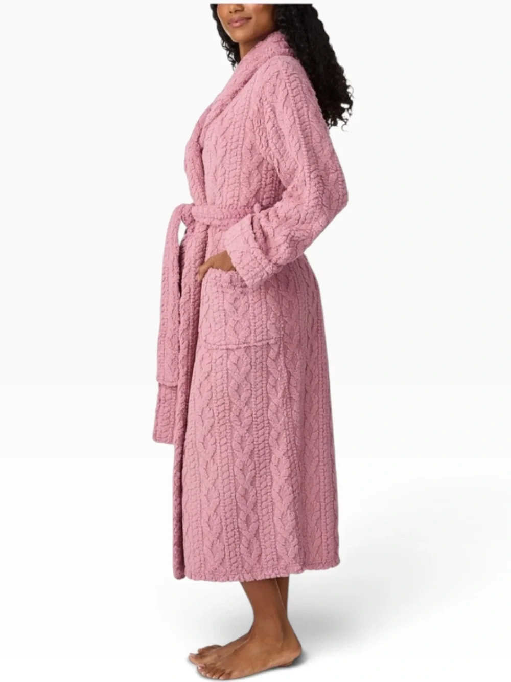 Room Service Cable Knit Cozy Wrap Robe NWOT | Medium Pink Soft Belted Lounge